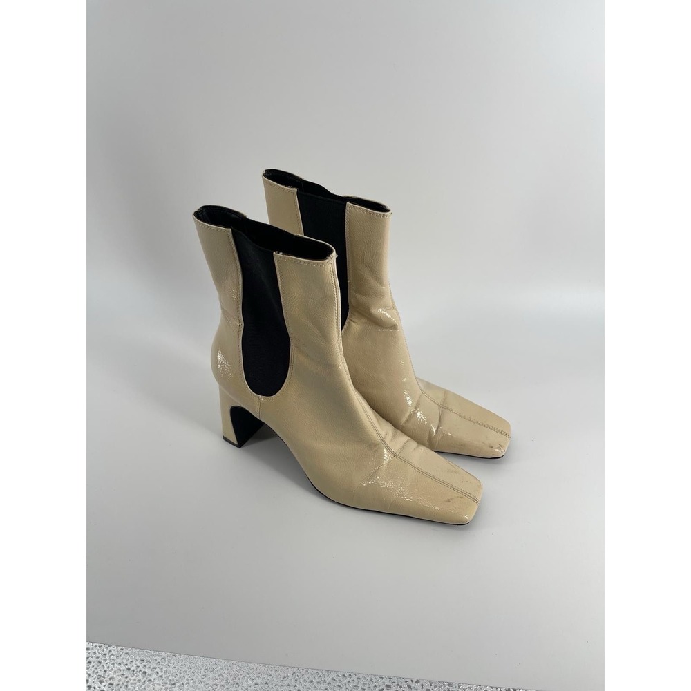 Zara Women Ankle Boots Y2K Square Toe Block Heel Beige Size 38 Preowned